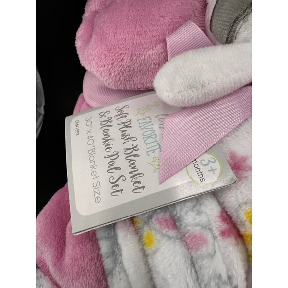 Le Bebe Pink Floral Baby Security Blanket 30” X 40” Fleece Raccoon Lovey NWT - Picture 3 of 6